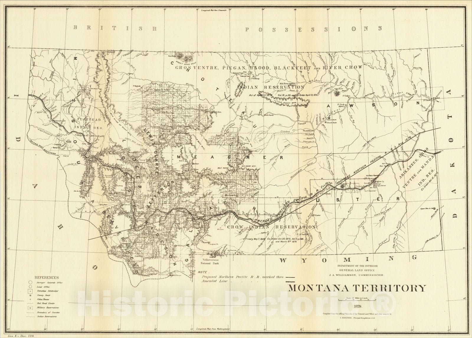 Historic Map : Montana Territory 1879 , 1879, General Land Office, Vintage Wall Art