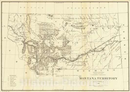 Historic Map : Montana Territory 1879 , 1879, General Land Office, Vintage Wall Art