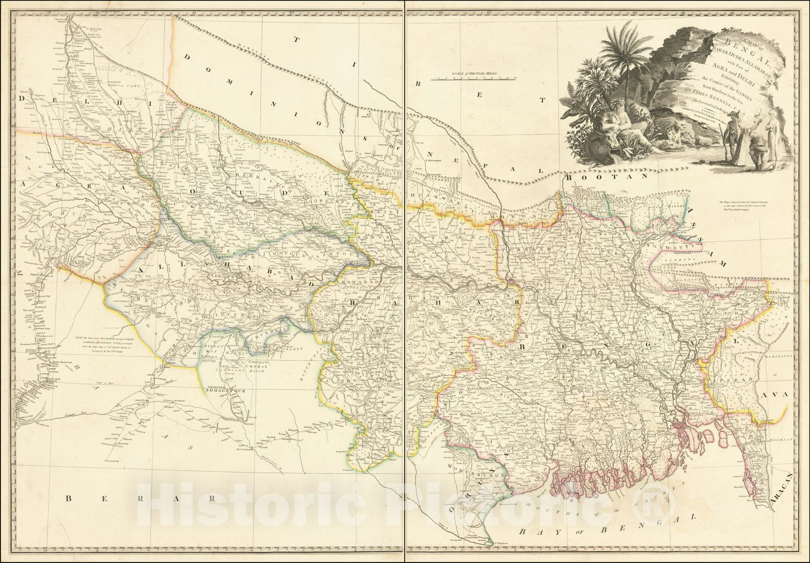 Historic Map : A Map of Bengal, Bahar, Oude & Allahabad with Part of Agra and Delhi, 1838, James Wyld, Vintage Wall Art