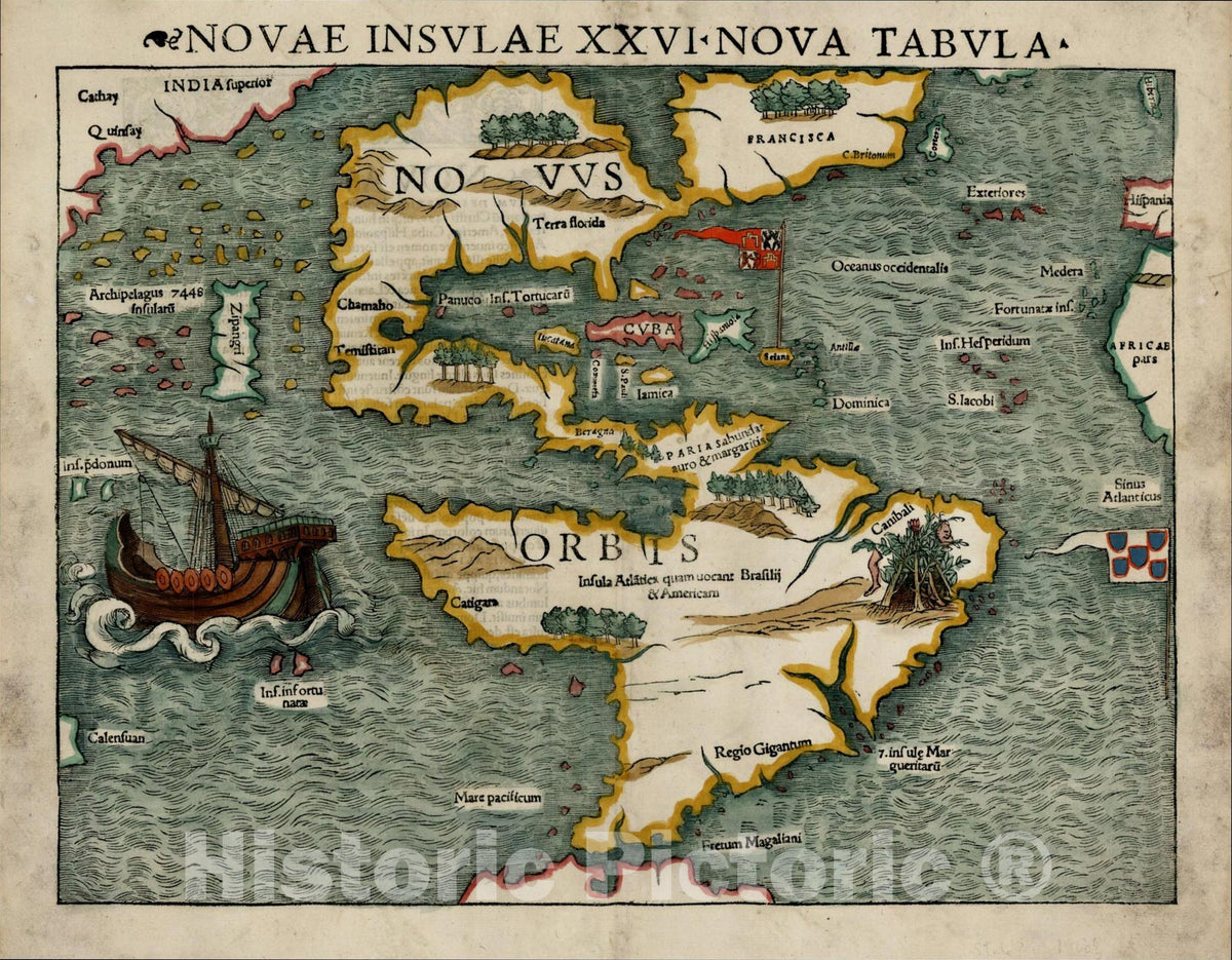 Historic Map : Novae Insulae XXVI Nova Tabula, 1544, Sebastian M?nster, Vintage Wall Art