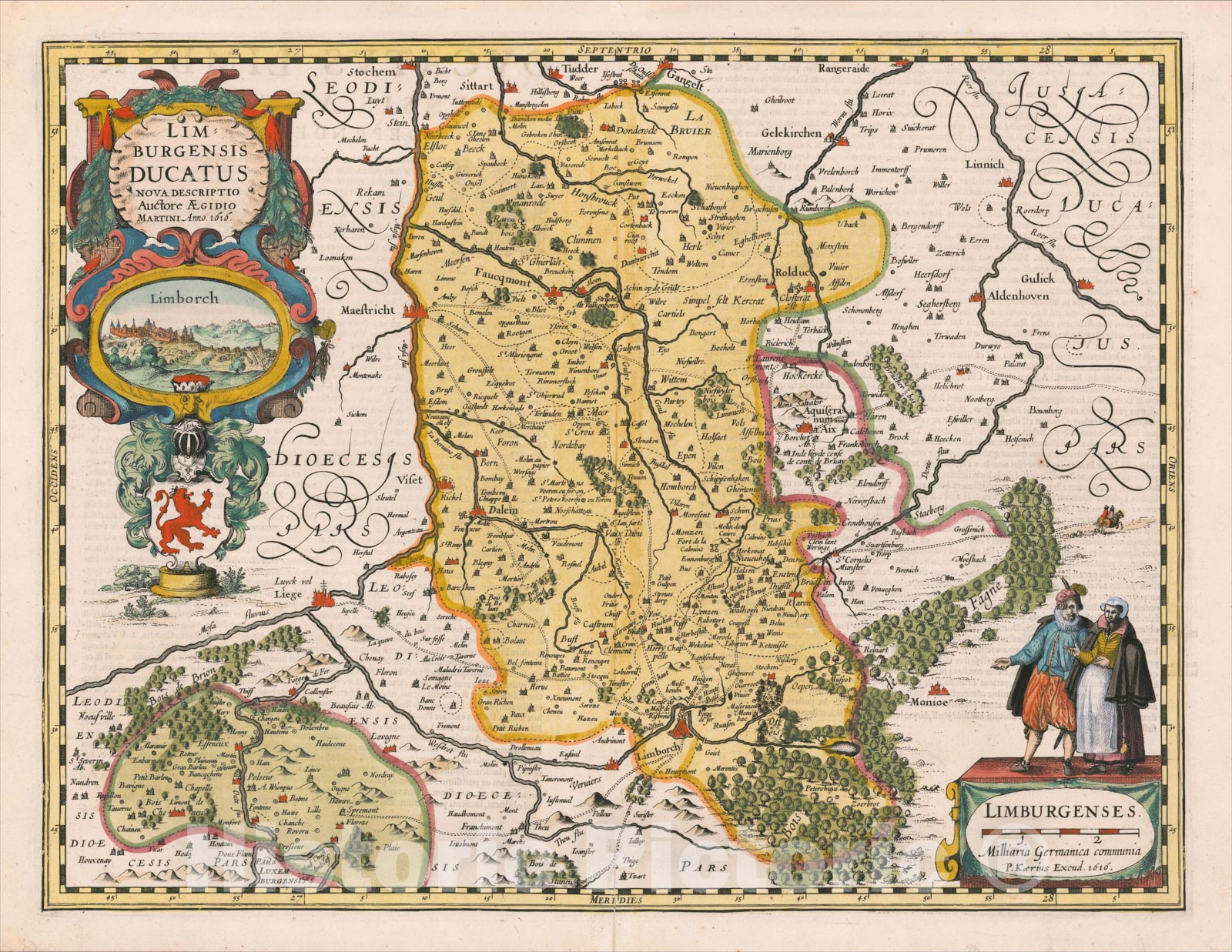 Historic Map : Limburgensis Ducatus Nova Descriptio, 1616, 1617, Petrus Kaerius, Vintage Wall Art