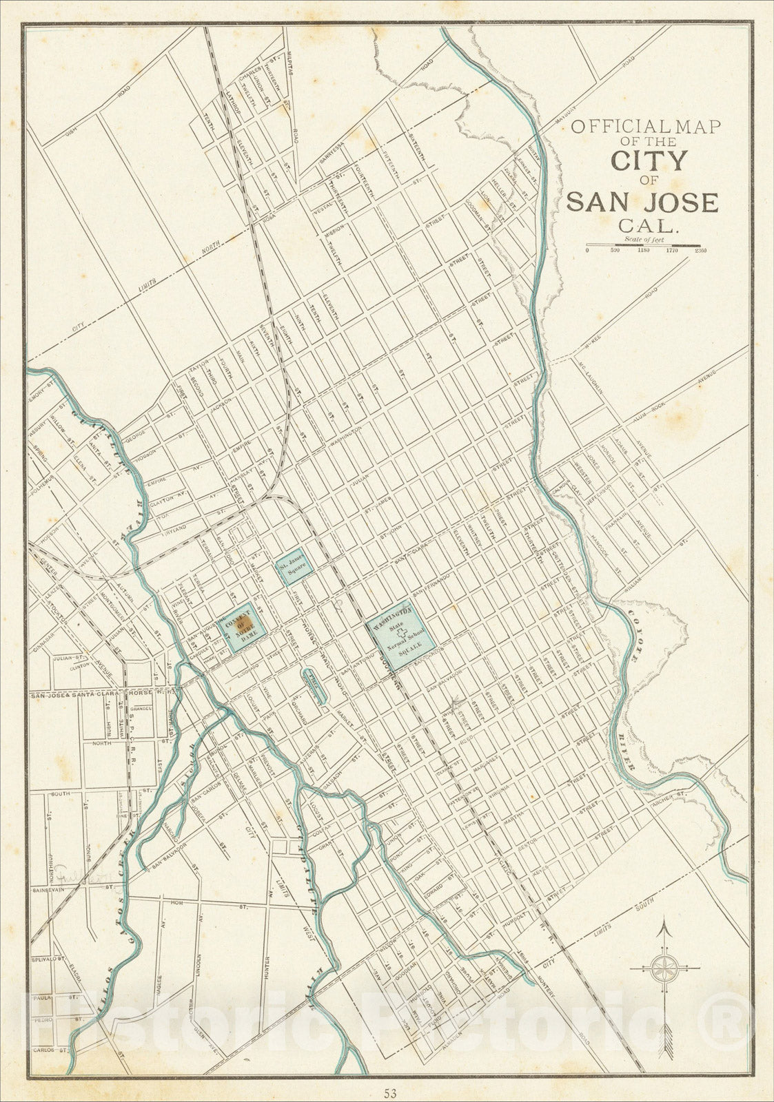 Historic Map : Official Map of The City of San Jose Cal., 1893, George F. Cram, v2, Vintage Wall Art