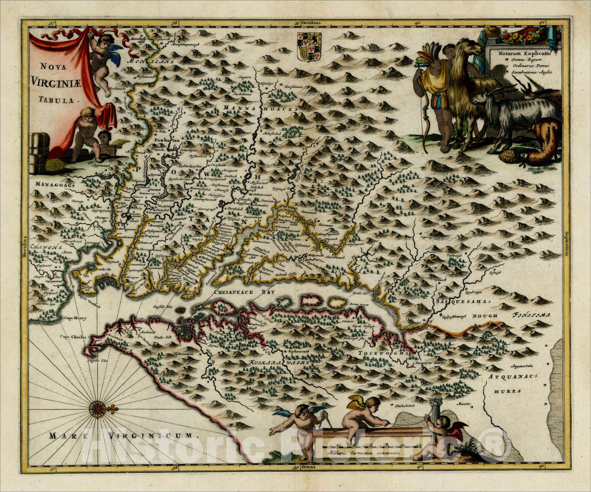 Historic Map : Nova Virginiae Tabula, 1671, John Ogilby, Vintage Wall Art