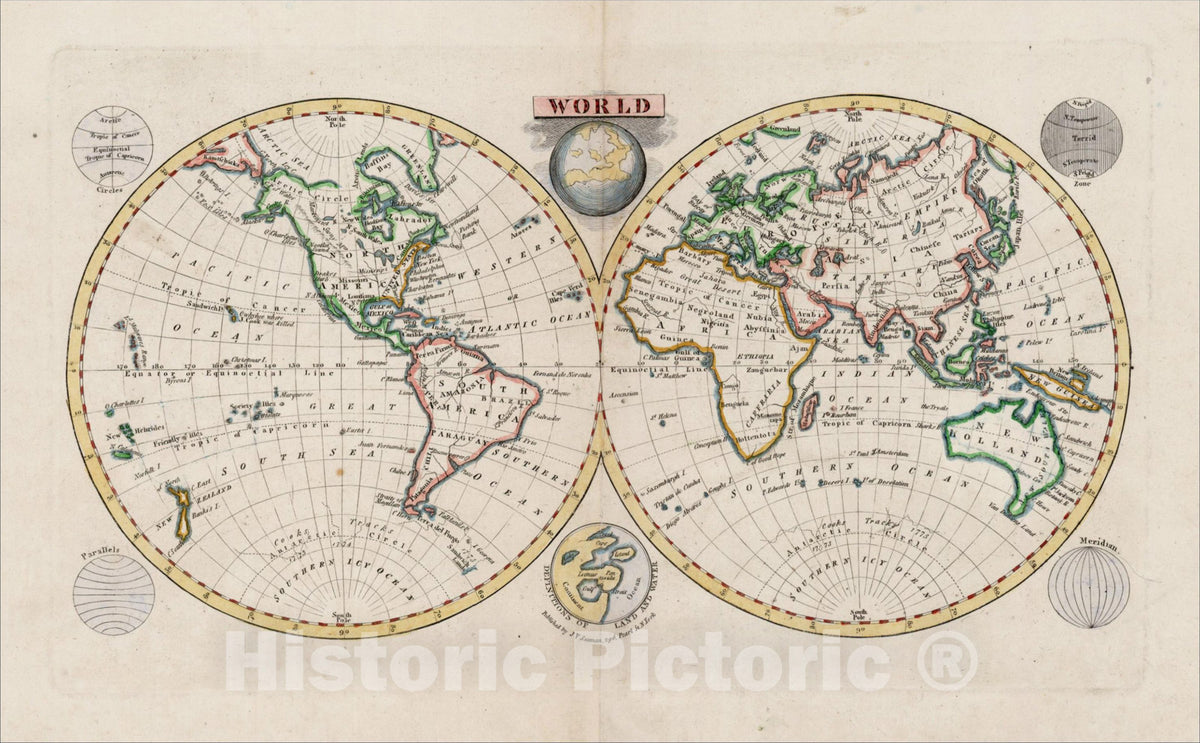 Historic Map : World, 1820, James Seaman, Vintage Wall Art