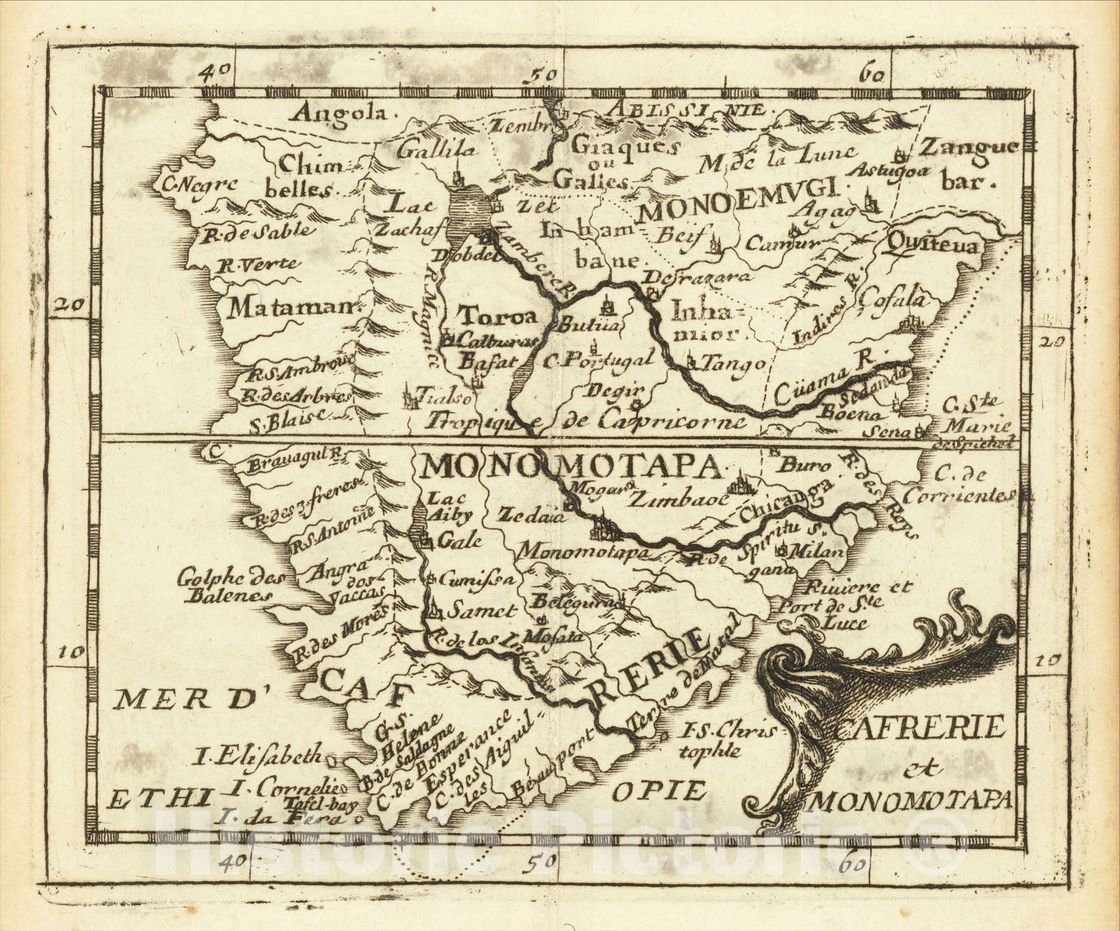Historic Map : Cafrerie et Monomotapa, c1663, Pierre Du Val, Vintage Wall Art