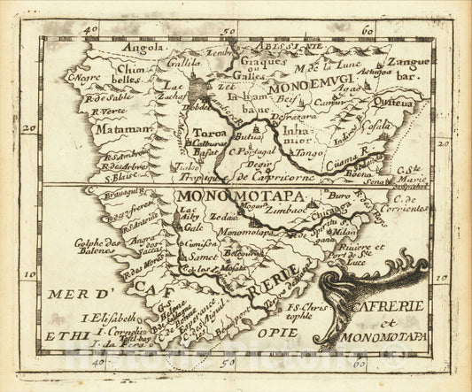 Historic Map : Cafrerie et Monomotapa, c1663, Pierre Du Val, Vintage Wall Art