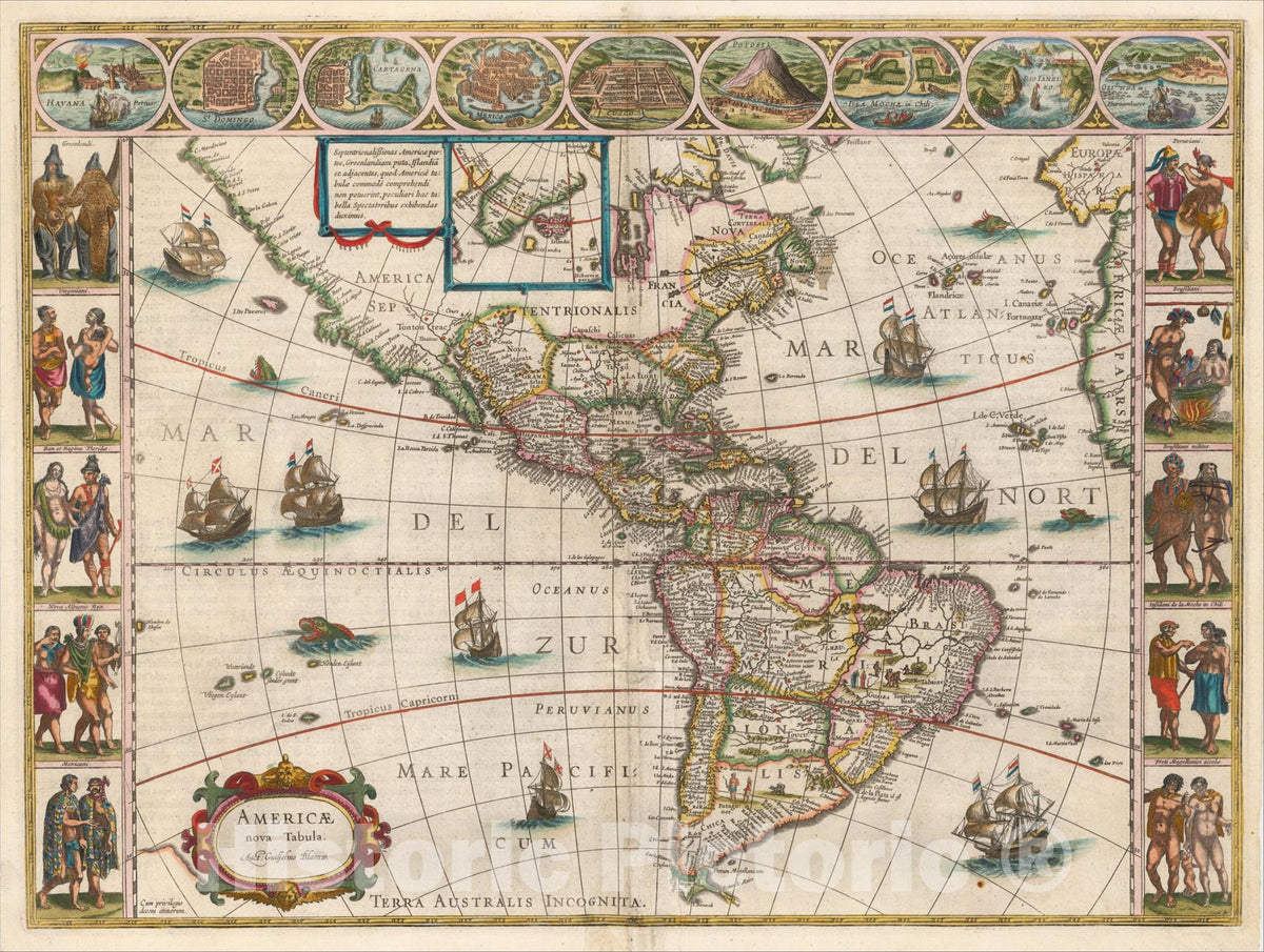 Historic Map : Americae Nova Tabula, 1621, , Vintage Wall Art