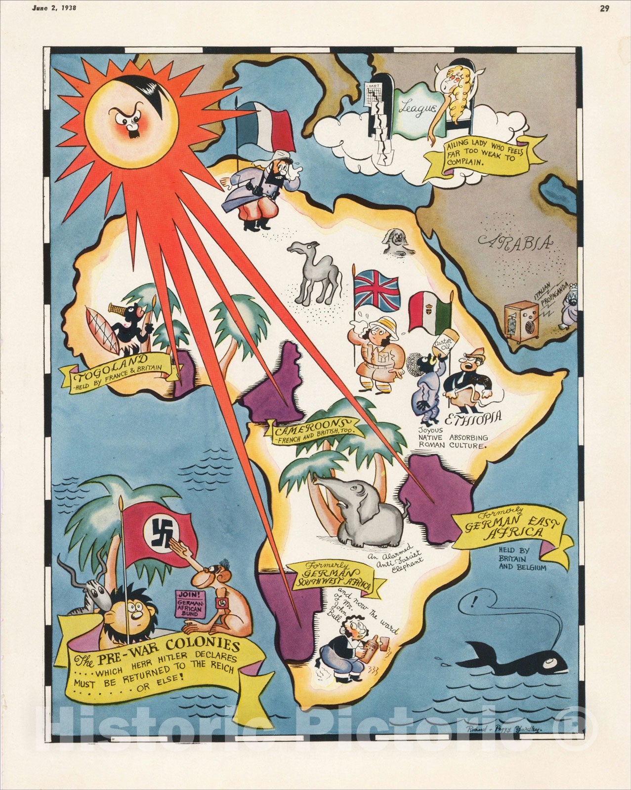 Historic Map : The Pre-War Colonies, Which Herr Hitler Declares Must Be Returned To The Reich, Or Else!, 1938, Richard Q. Yardley, Vintage Wall Art