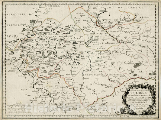 Historic Map : Basse ou Grande Pologne; ou sont les Palatinats de Posna, Calisch, Sirad, Lencici, Rava, Brest et Inowlocz, 1665, 1657, , Vintage Wall Art