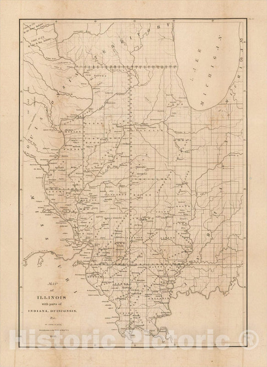 Historic Map : Map of Illinois with parts of Indiana, Wisconsin &c., 1836, David Hugh Burr, Vintage Wall Art