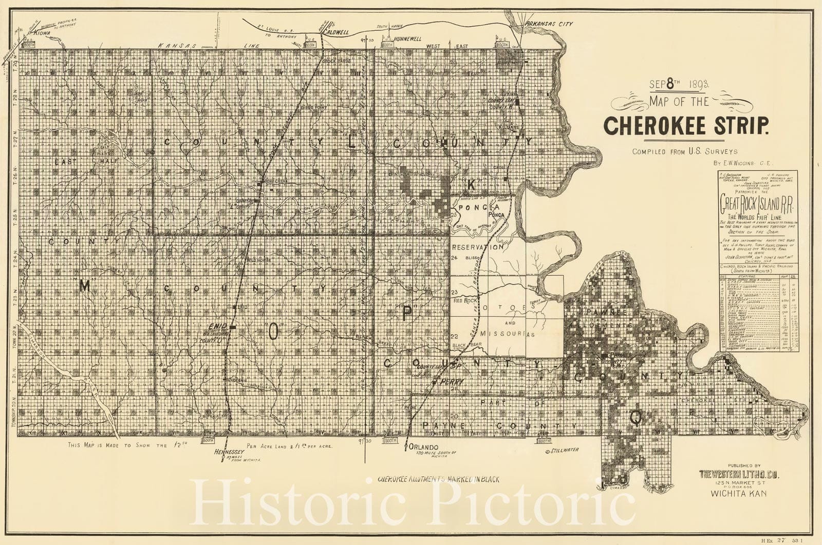 Cherokee Strip - Land Run Map Government Edition, 1893