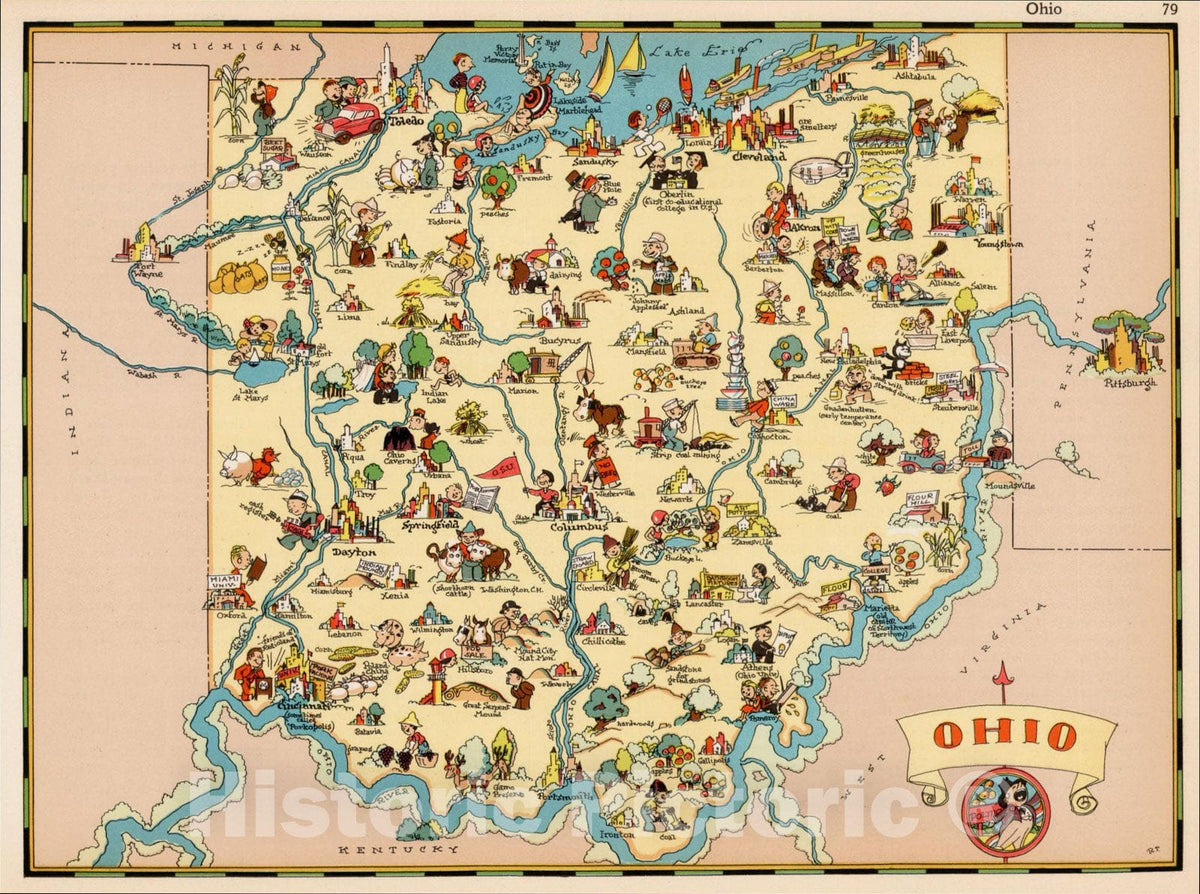 Historic Map : Ohio, 1935, Ruth Taylor White, Vintage Wall Art
