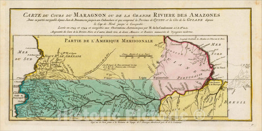Historic Map : Carte Du Cours Du Maragnon ou de la Grande Riviere Des Amazones?Levee en 1743 et 1744,par M. de la Conaemine?, 1773, Krevelt, Vintage Wall Art