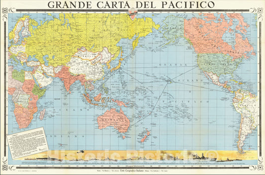 Historic Map : [Musselini Celebrates Pearl Harbor] Grande Carta Del Pacifico, Milan, Ente Geografico Italiano, v1, Vintage Wall Art