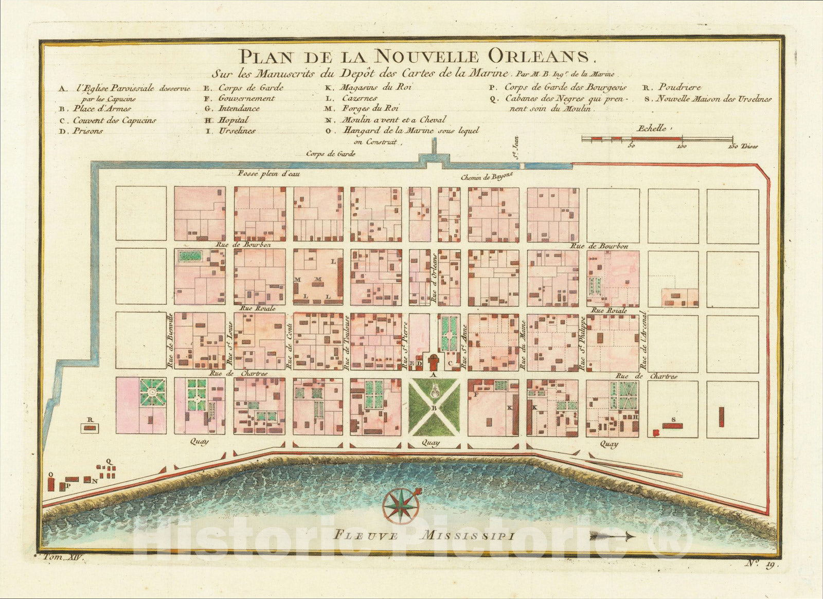 Historic Map : Plan De La Nouvelle Orleans Sur les Manuscrits du Depot des Cartes De la Marine , 1764, Jacques Nicolas Bellin, Vintage Wall Art