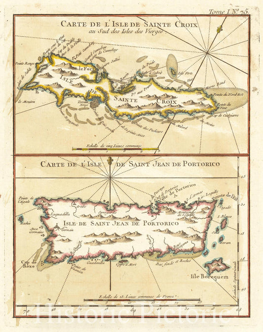 Puerto Rico & St. Croix Map 1764 | Bellin's Petit Atlas Maritime | Historical Map Print