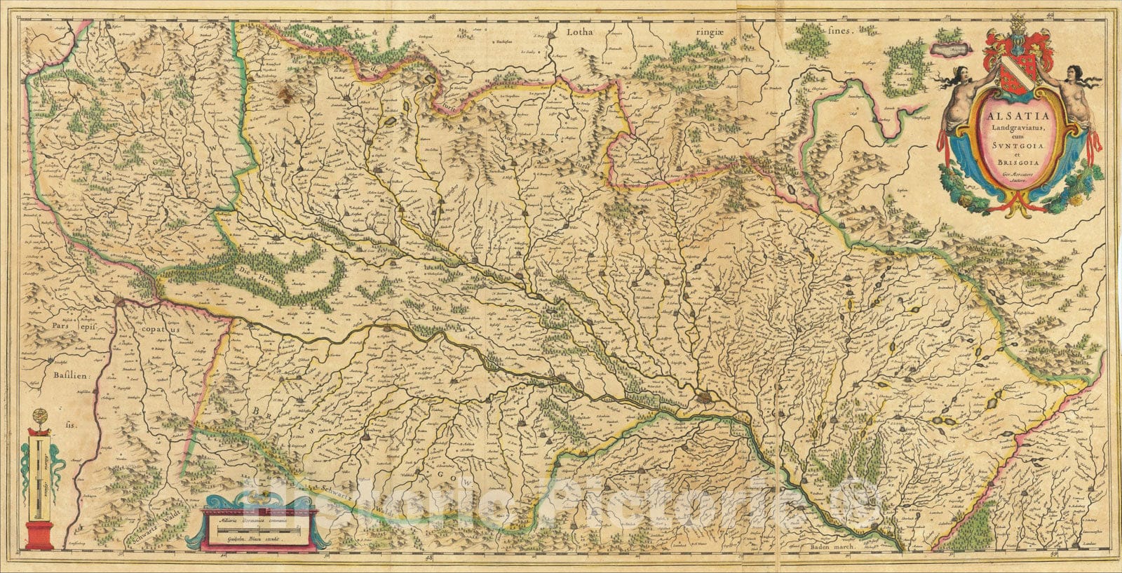 Historic Map : Alsatia Landgraviatus cum Suntgoia et Brisgoia Ger. Mercatore Auctore., 1635, Willem Janszoon Blaeu, Vintage Wall Art