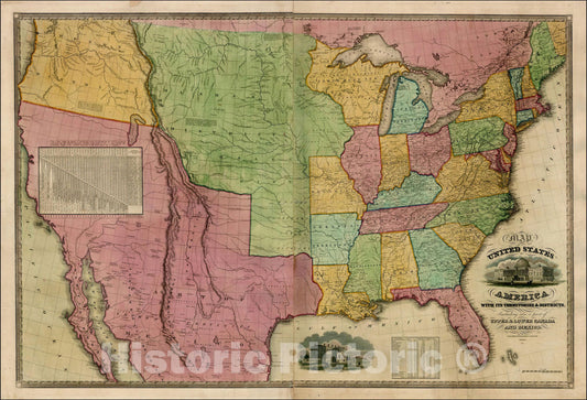 Historic Map : Map of the United States of America with its Territories & Districts. Including also a part of Upper & Lower Canada and Mexico . . .1835, 1835, Vintage Wall Art