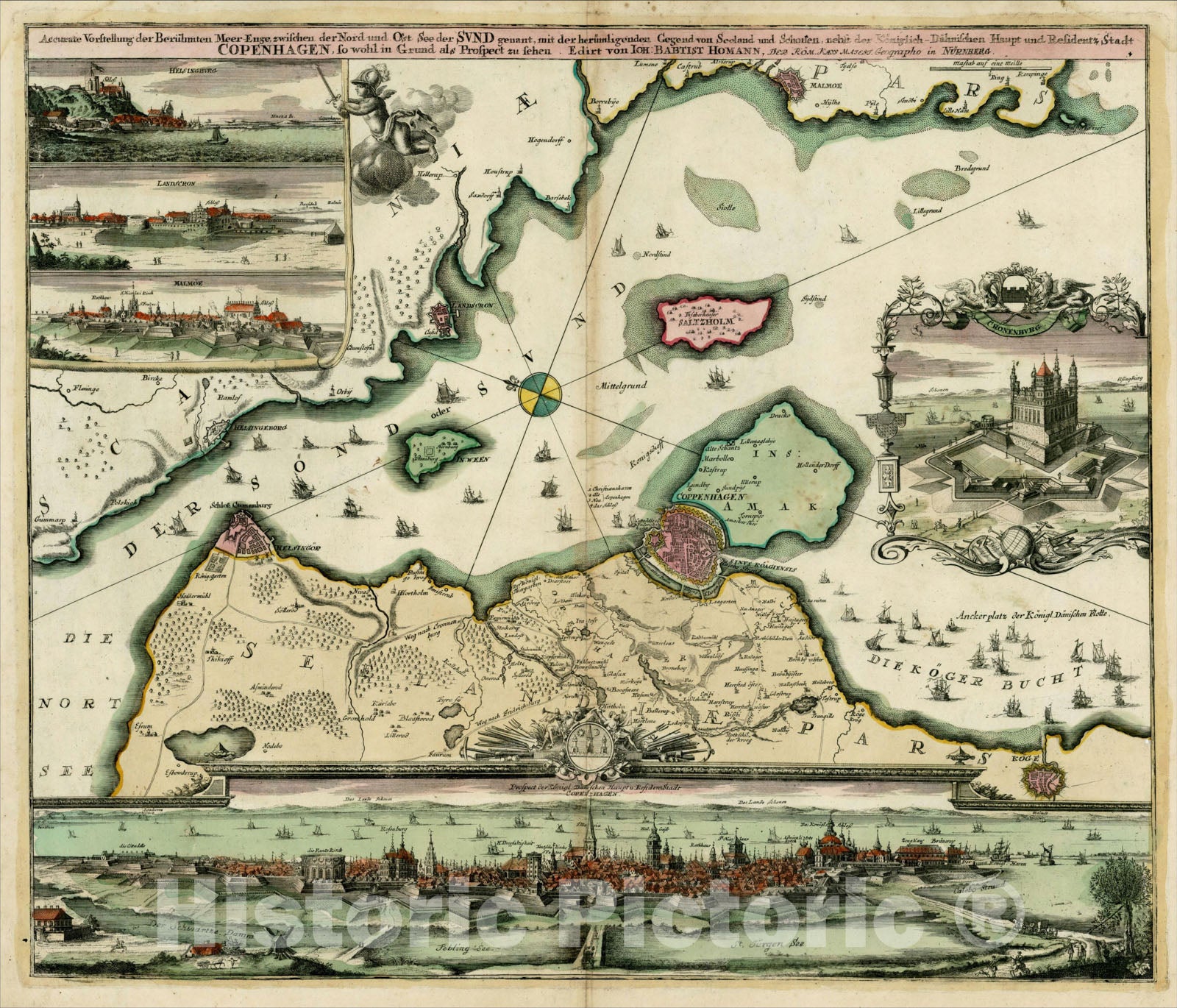 Historic Map : Accurate Vorstellung der Beruhmten Meer-Enge Zwischen der Nord und Ost See der Sund Genant, c1720, , Vintage Wall Art