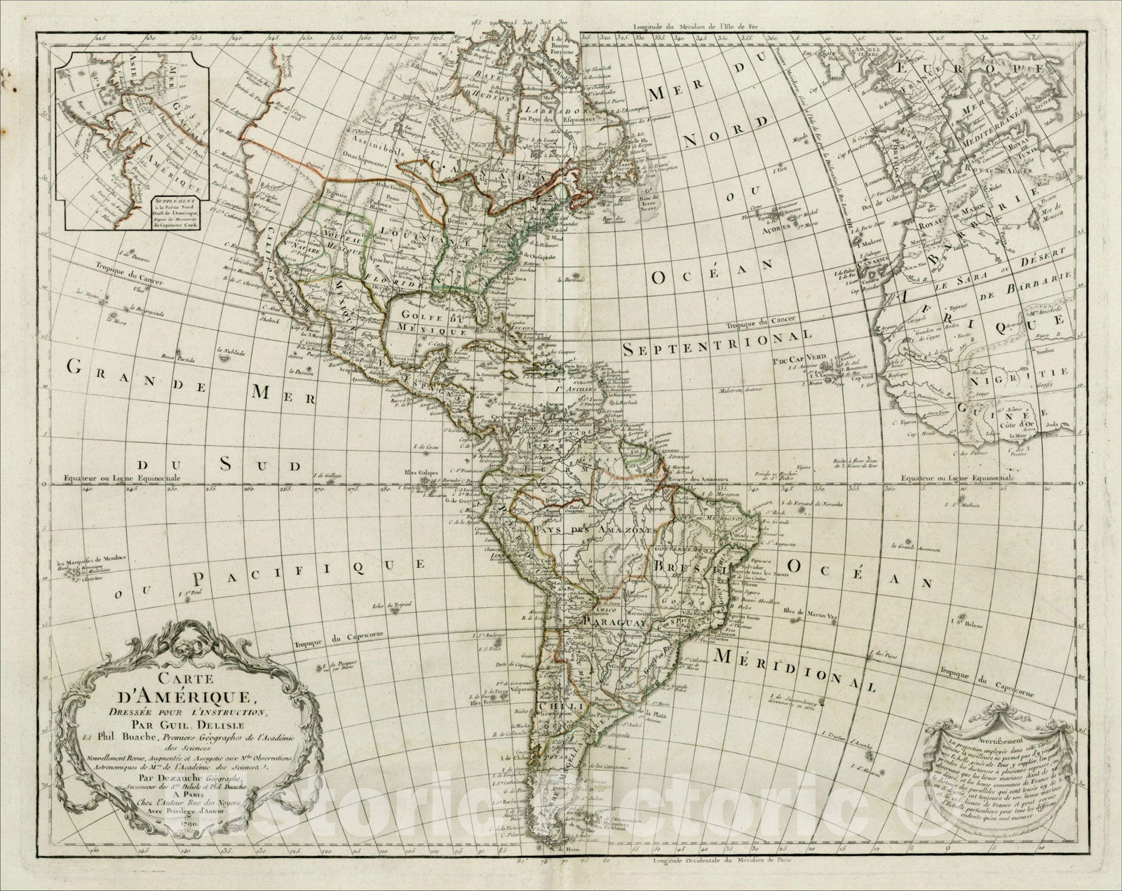 Historic Map : Carte D'Amerique, 179 [inset map pf Alaska], 1790, Jean-Claude Dezauche, Vintage Wall Art
