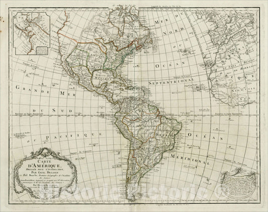Historic Map : Carte D'Amerique, 179 [inset map pf Alaska], 1790, Jean-Claude Dezauche, Vintage Wall Art