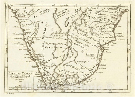 Historic Map : Pays de Cafres, 1749, 1749, Gilles Robert de Vaugondy, Vintage Wall Art