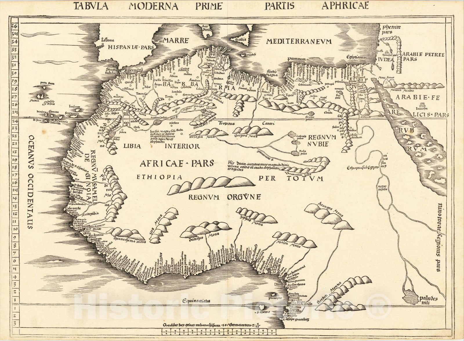 Historic Map : Tabula Moderna Prime Partis Aphricae, 1513, Martin Waldseem?ller, v2, Vintage Wall Art