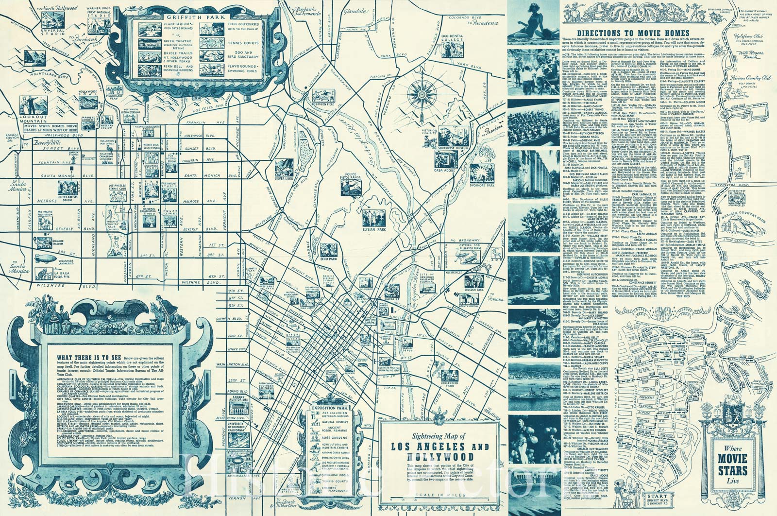 Historic Map : Sightseeing Map of Los Angeles and Hollywood, Where Movie Stars Live, 1937, The All-Year Club of Southern California, Vintage Wall Art