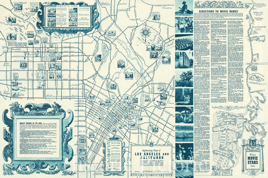 Los Angeles and Hollywood - Sightseeing Map, 1937 | Historical Map Print