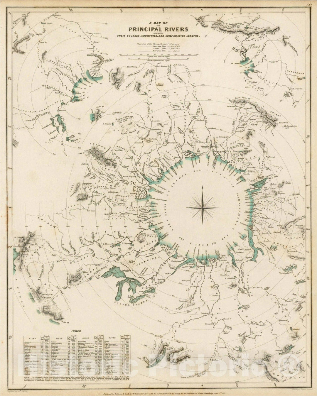 Historic Map : A Map of the Principal Rivers shewing their Courses, Countries and Comparative Lengths , 1834, SDUK, Vintage Wall Art