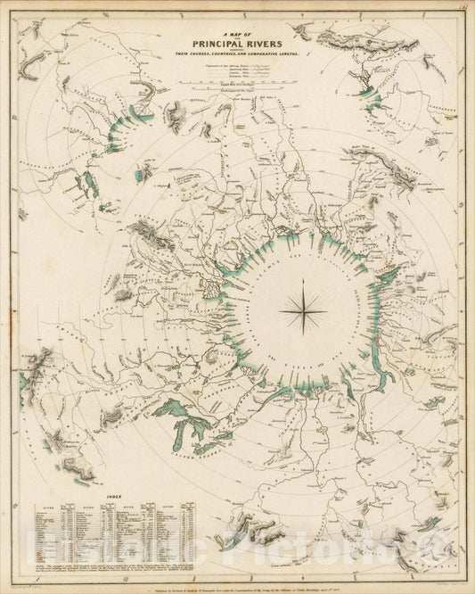 Historic Map : A Map of the Principal Rivers shewing their Courses, Countries and Comparative Lengths , 1834, SDUK, Vintage Wall Art