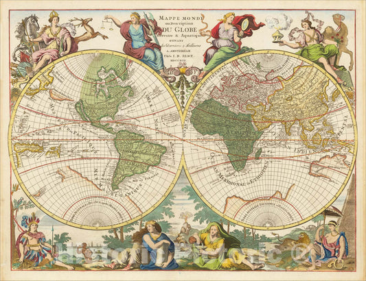 Historic Map : Mappe Monde ou Description Du Globe Terrestre and Aquatique?MDCCXCII, 1792, Jan Barend Elwe, v3, Vintage Wall Art