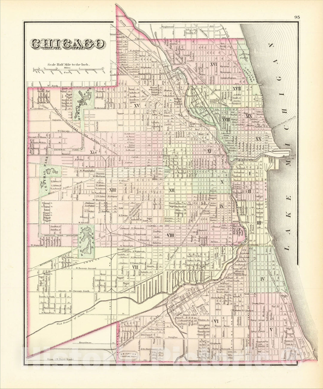 Historic Map : Chicago, 1876, O.W. Gray, Vintage Wall Art
