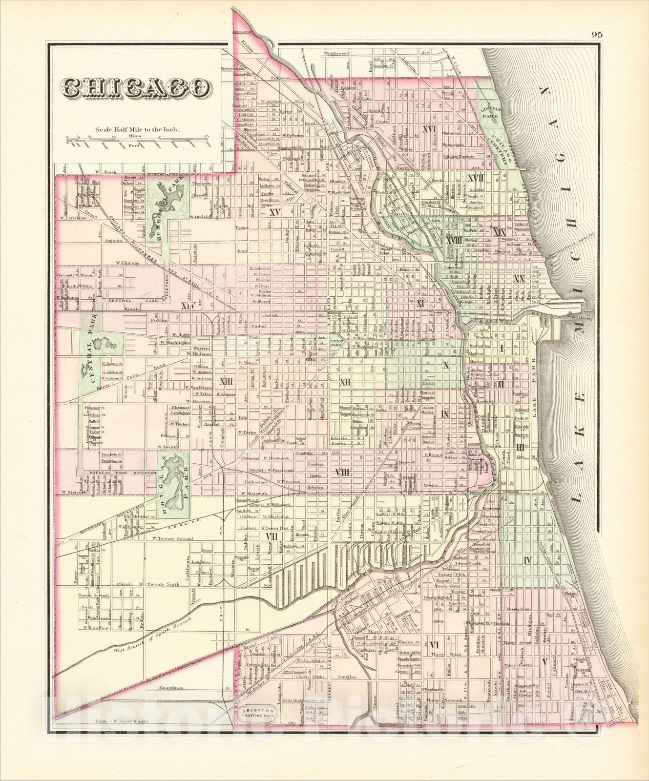 Historic Map : Chicago, 1876, O.W. Gray, Vintage Wall Art