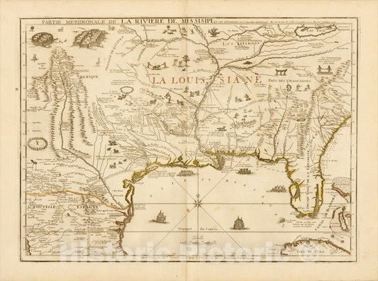 Historic Map : Partie Meridionale De La Riviere De Missisipi, et ses Environs dan L'Amerique Septentrionale, 1718, 1718, Nicolas de Fer, v2, Vintage Wall Art
