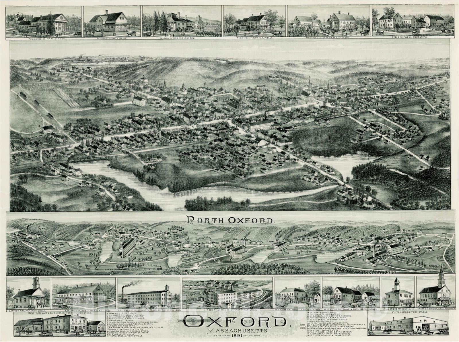 Historic Map : Oxford, Massachusetts. 1891, 1891, , Vintage Wall Art
