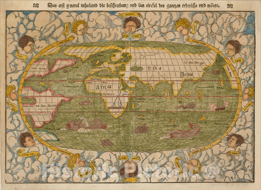 Historic Map : Das Erst General inhaltend die beschreibung, [modern world], c1550, Sebastian Munster, Vintage Wall Art