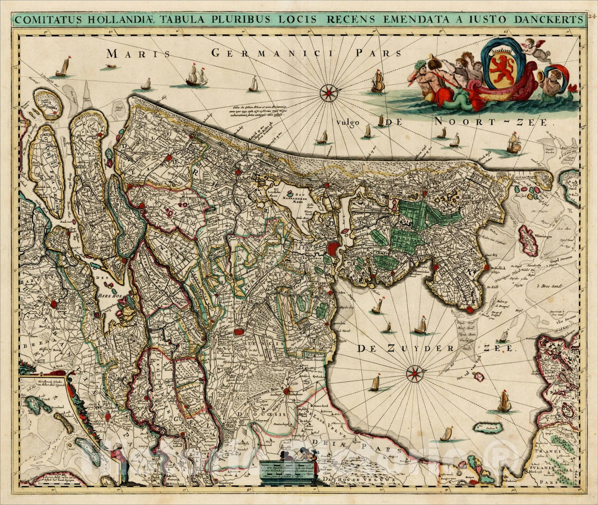 Historic Map : Comitatus Hollandiae Tabula Pluribus Locis Recens Emendata A Iusto Danckerts, c1700, , Vintage Wall Art