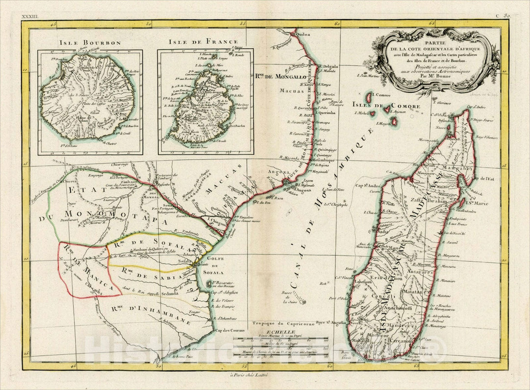 Historic Map : Partie De La Cote Orientale D'Afrique avec l'Isle de Madagascar et le Cartes particulieres des Isles de France et de Bourbon, 1772, Vintage Wall Art