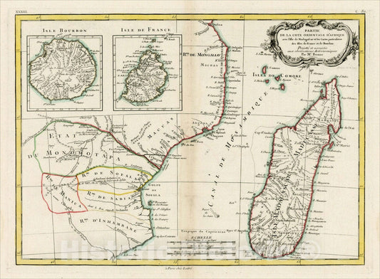 Historic Map : Partie De La Cote Orientale D'Afrique avec l'Isle de Madagascar et le Cartes particulieres des Isles de France et de Bourbon, 1772, Vintage Wall Art