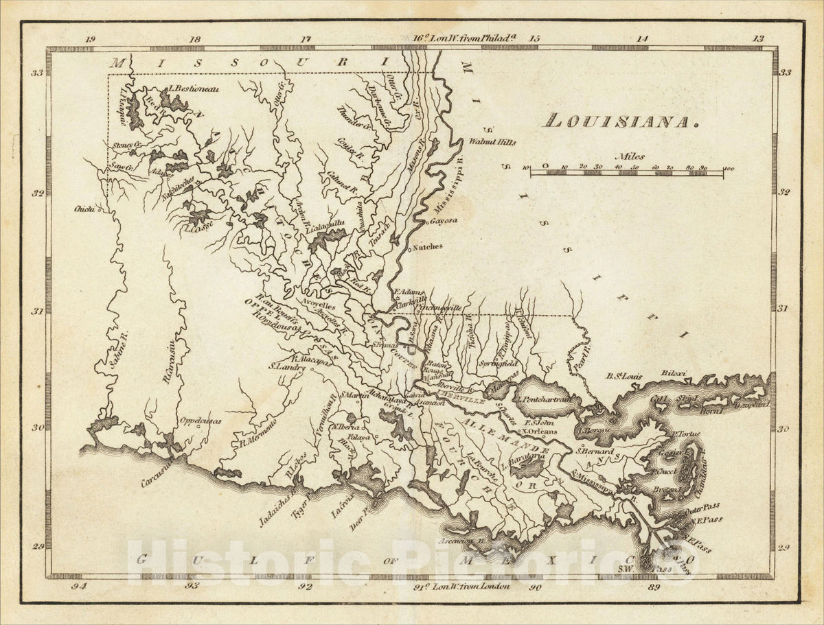 Historic Map : Louisiana, 1814, Mathew Carey, Vintage Wall Art