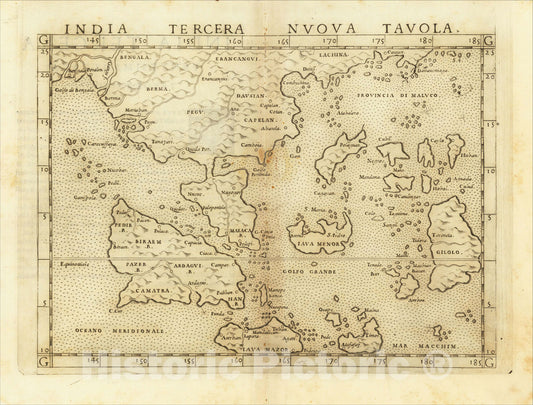 Historic Map : India Tercera Nuova Tavola, 1561, Girolamo Ruscelli, Vintage Wall Art