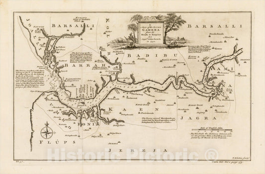 Historic Map : A Map of the River Gambra from it's Mouth to Eropin, 1745, Captn. John Leach, Vintage Wall Art