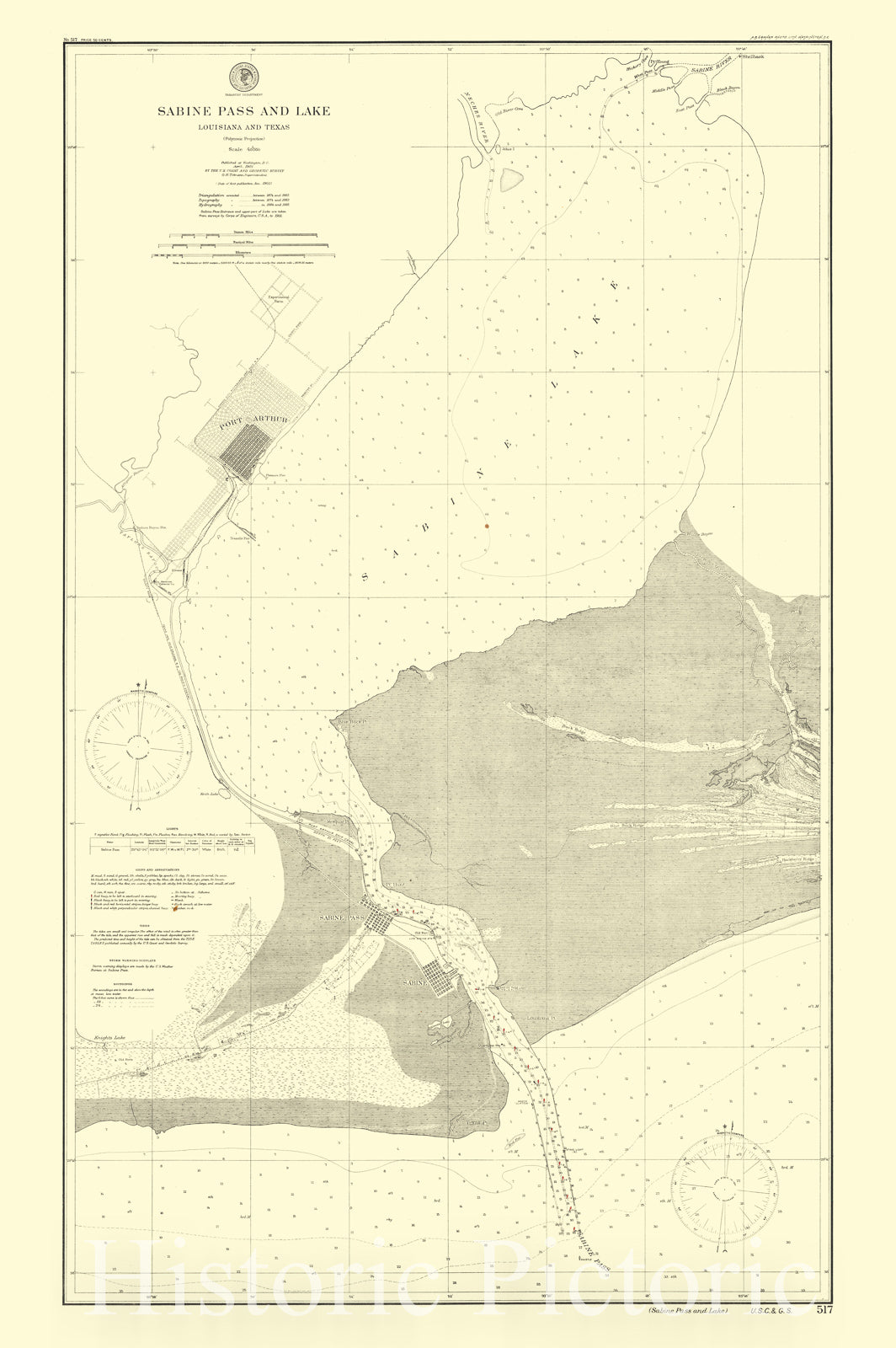 Historic Map : Sabine Pass and Lake Louisiana and Texas, April 1901, 1901, U.S. Coast & Geodetic Survey, Vintage Wall Art