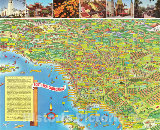 Historic Map : Southern California, 1953, Don Bloodgood, Vintage Wall Art
