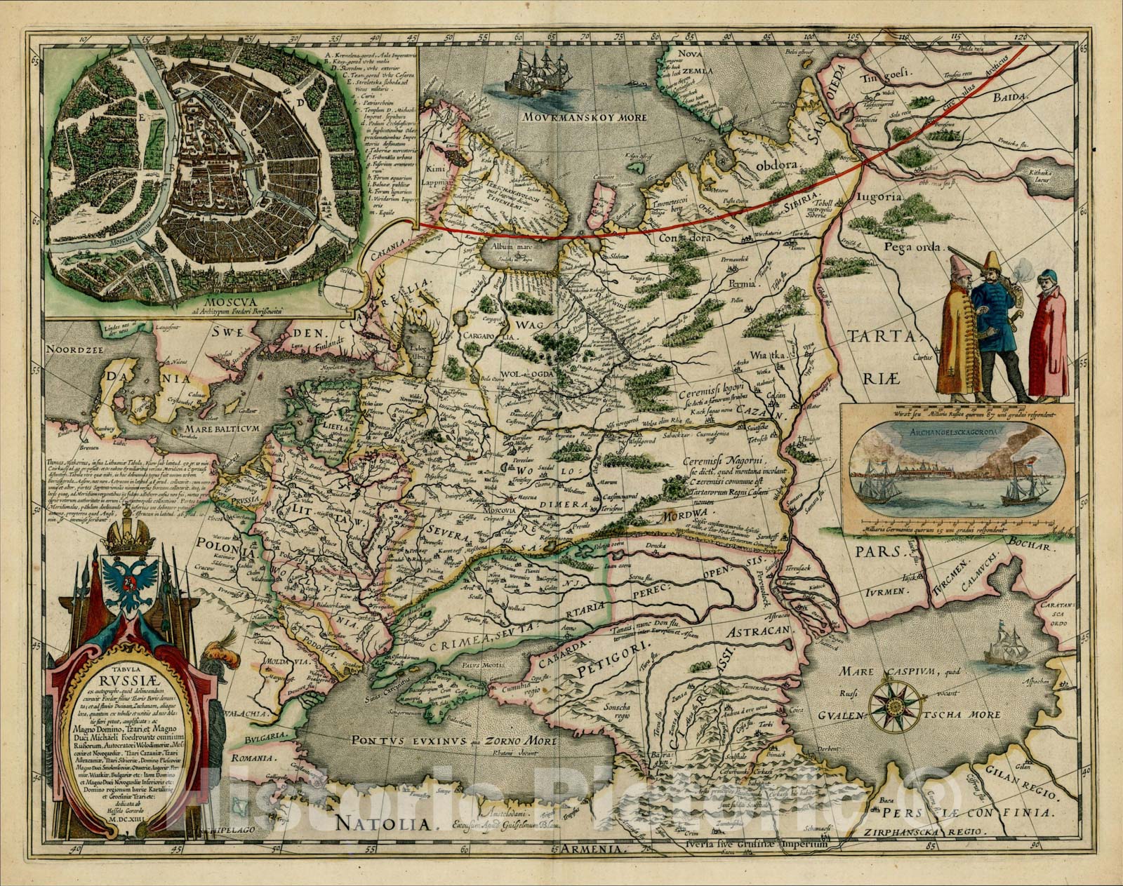Historic Map : Tabula Russiae ex autographo, quod delineandum curavit Foedor filius Tzaris Borois desumta, MDCXIIII, 1630, Willem Janszoon Blaeu, Vintage Wall Art