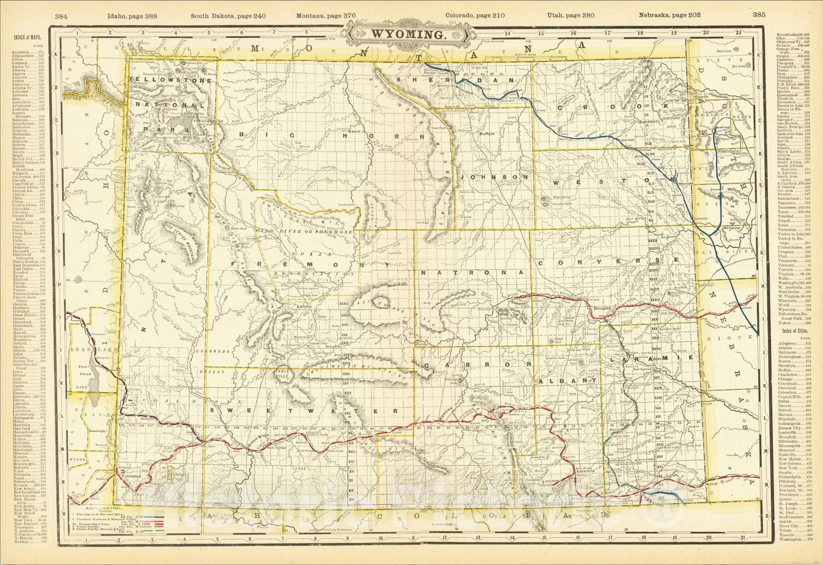 Historic Map : Wyoming, 1891, George F. Cram, Vintage Wall Art