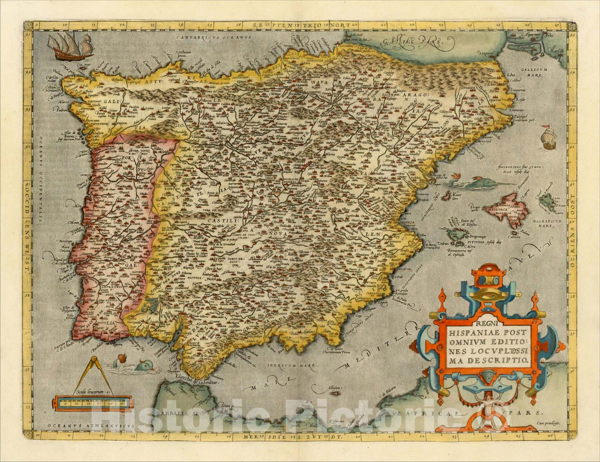 Historic Map : Regni Hispaniae Post Omnium Editiones Locumplessima Descriptio, 1609, Abraham Ortelius, Vintage Wall Art