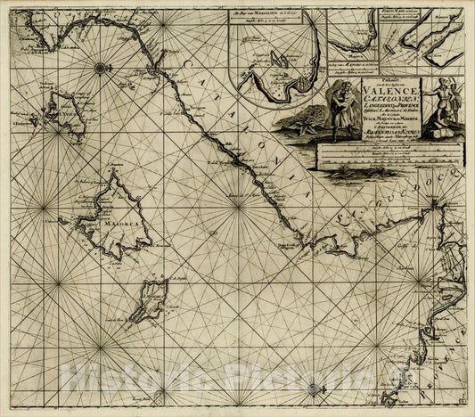 Historic Map : Paskaart, van de Zee-Kusten van Valence, Catalonien, Languedocq en Provence Tusschen C.S. Martin, c1700, Johannes Van Keulen, Vintage Wall Art
