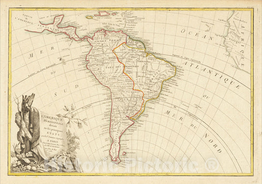 Historic Map : L'Amerique Meridionale divisee en ses principaux Etats, 1782, 1782, Jean Janvier, Vintage Wall Art